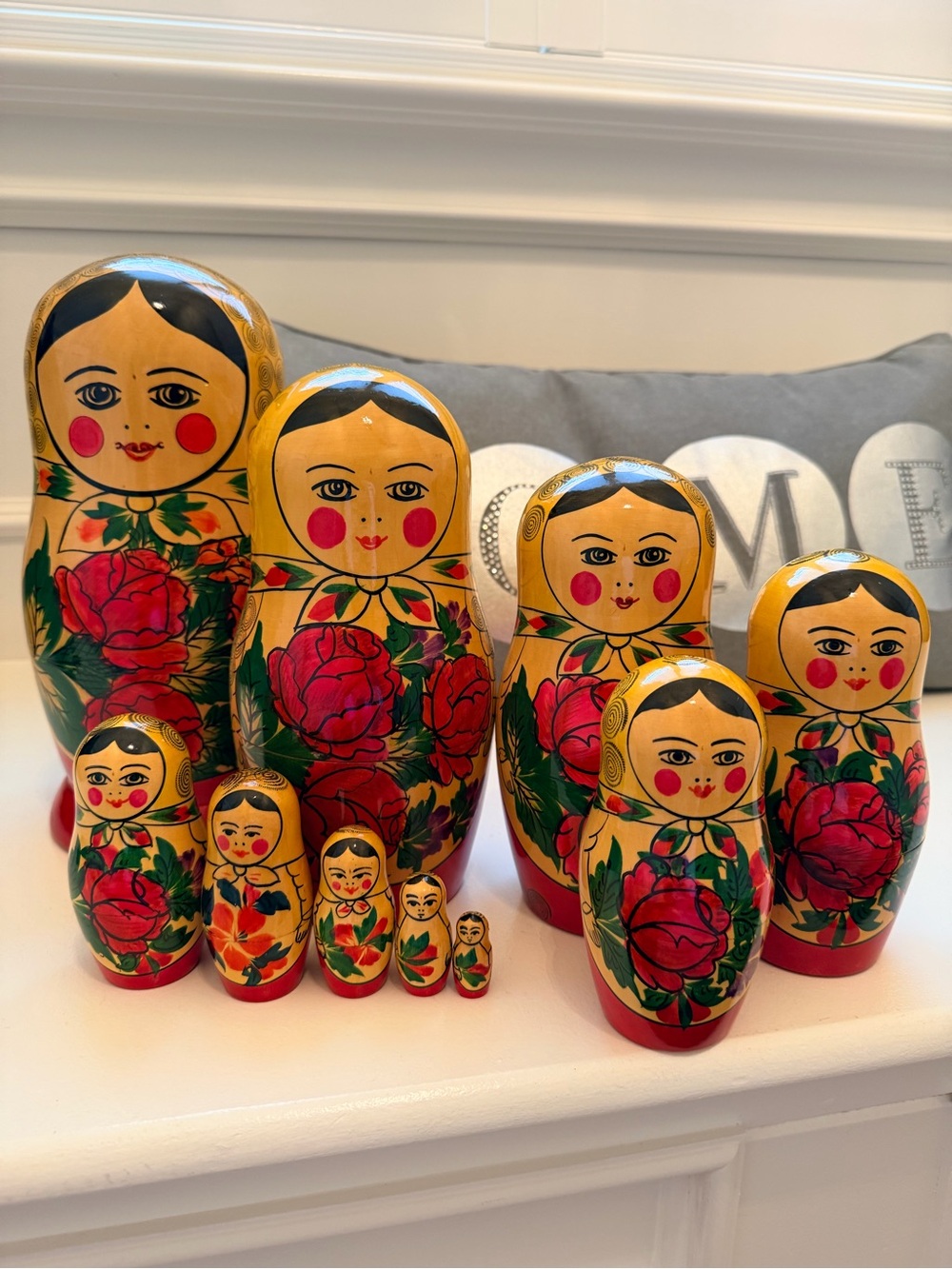 Vintage RUSSIAN Nesting Matryoshka Dolls Full Set Vivid Excellent Condition X 10
